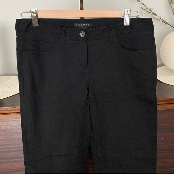 Theory Linen Blend Black Cropped Pants, Size 6 - Picture 3 of 10